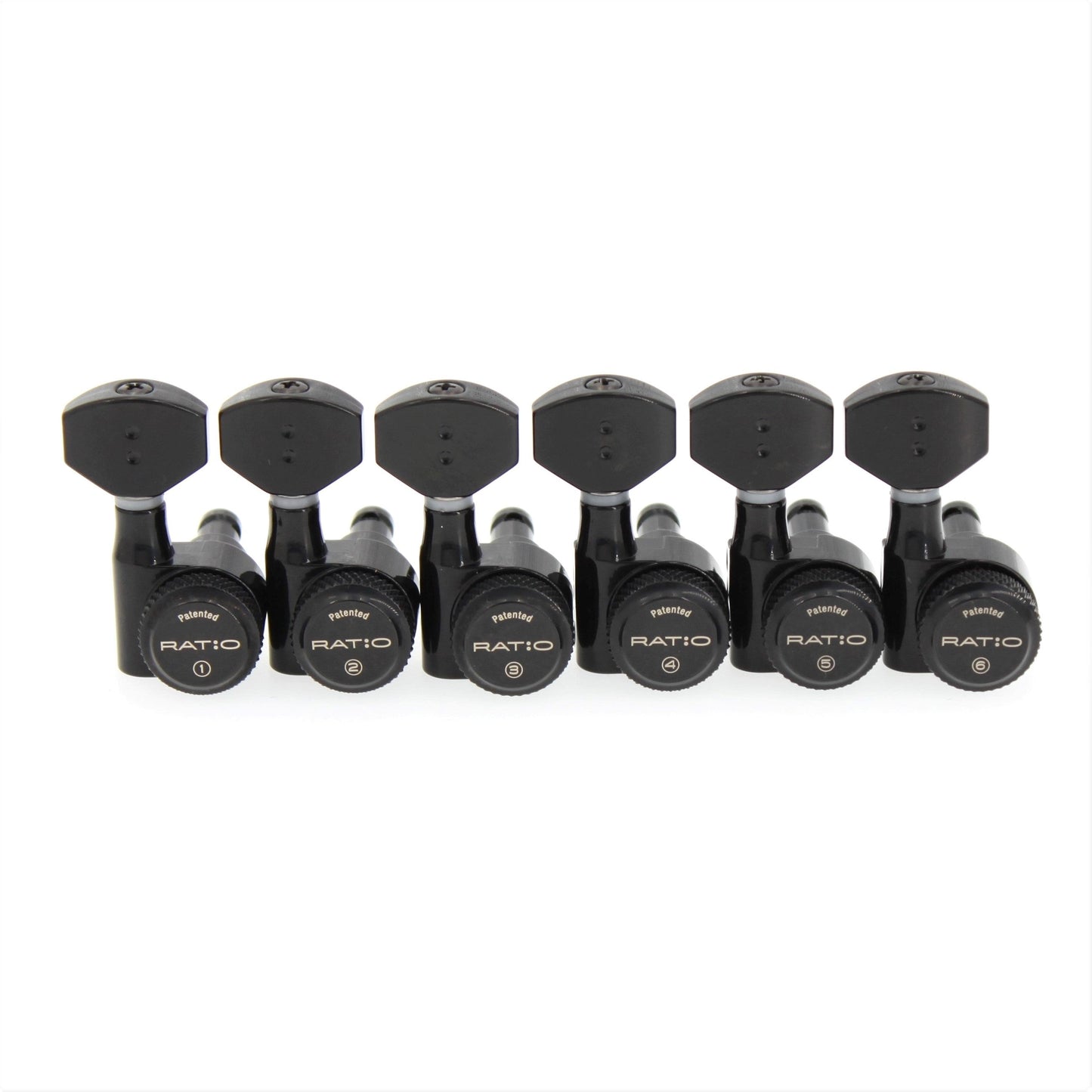 6 In Line Ratio Electric Locking Machine Heads (Staggered Posts) - (Select Finish and Button Style) - Graph Tech Guitar Labs Ltd.