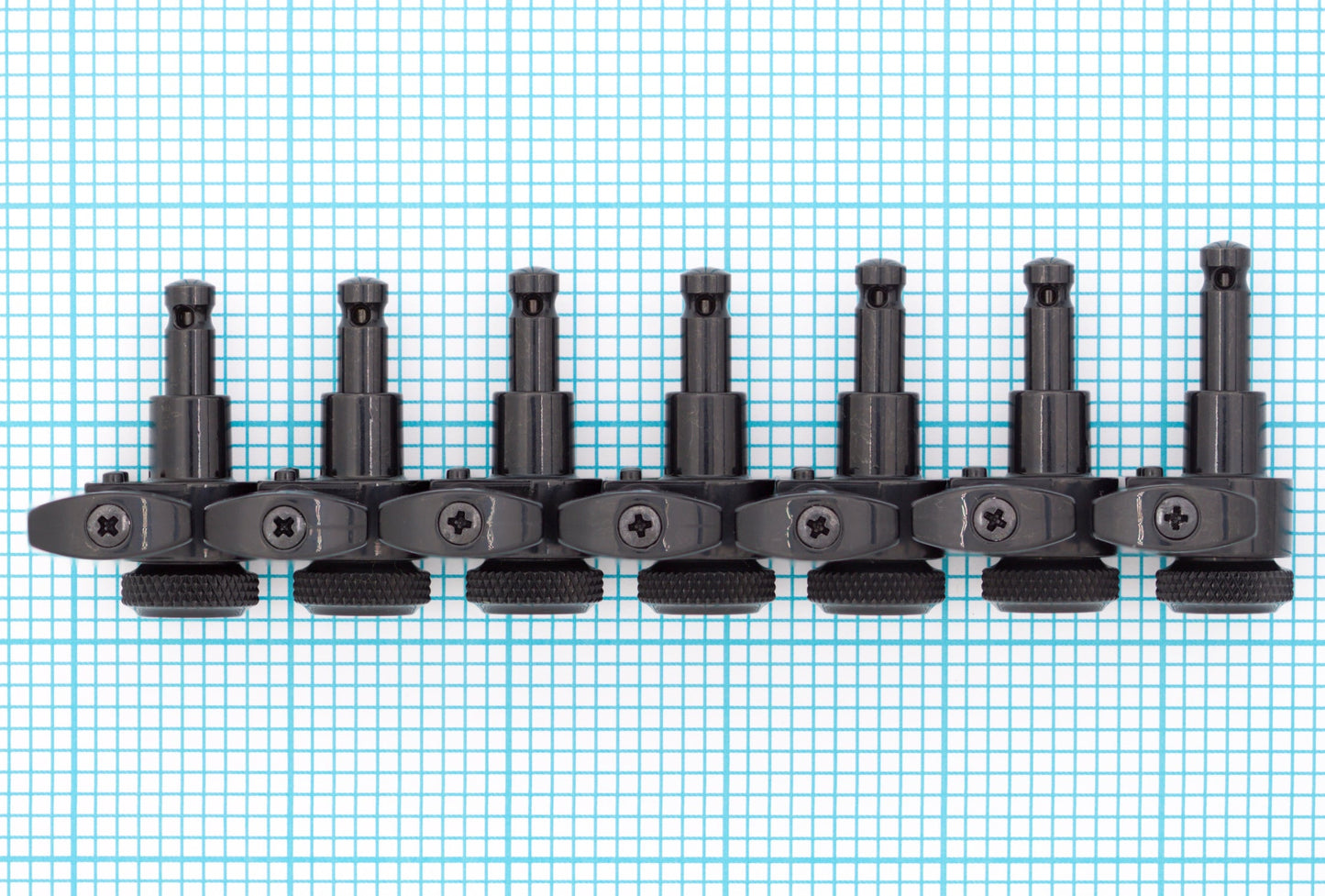 7 String: 7-In-Line Ratio Electric Locking Machine Heads Staggered Posts (PRL-9721-x7, Select Finish and Button) - Graph Tech Guitar Labs