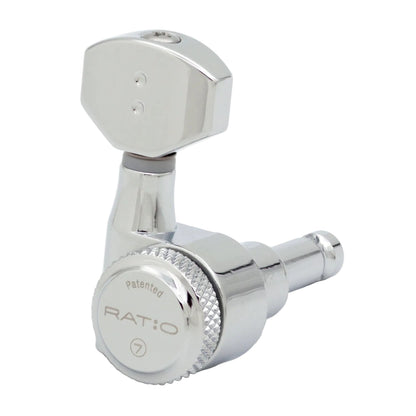7 String: 7-In-Line Ratio Electric Locking Machine Heads Staggered Posts (PRL-9721-x7, Select Finish and Button) - Graph Tech Guitar Labs