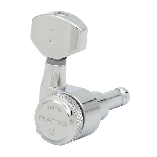 7 String: 7-In-Line Ratio Electric Locking Machine Heads Staggered Posts (PRL-9721-x7, Select Finish and Button) - Graph Tech Guitar Labs