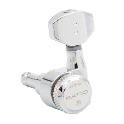 6-In-Line Ratio Lefty Electric Locking Machine Heads Staggered Posts (PRL-9721-L, Select Finish and Button) - Graph Tech Guitar Labs