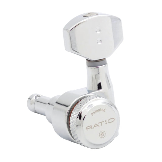 6-In-Line Ratio Lefty Electric Locking Machine Heads Staggered Posts (PRL-9721-L, Select Finish and Button) - Graph Tech Guitar Labs