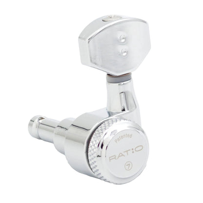 7 String: 7-In-Line Ratio Lefty Electric Locking Machine Heads Staggered Posts (PRL-9721-Lx7, Select Finish and Button) - Graph Tech Guitar Labs
