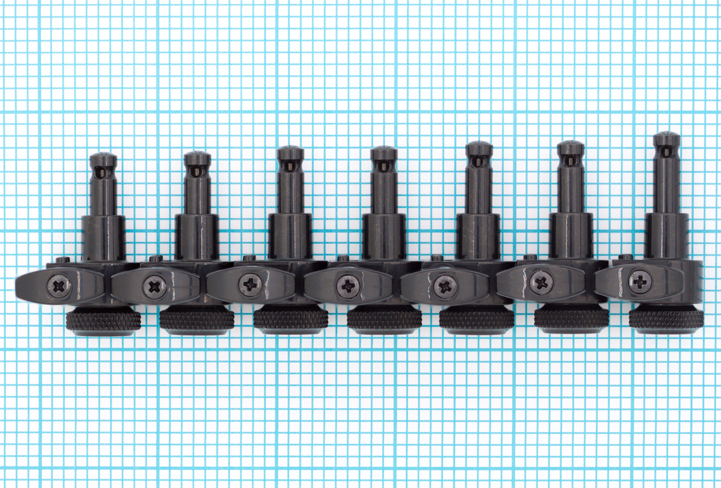 7 String: 7-In-Line Ratio Electric Locking Machine Heads Staggered Posts (PRL-9721-x7, Select Finish and Button) - Graph Tech Guitar Labs