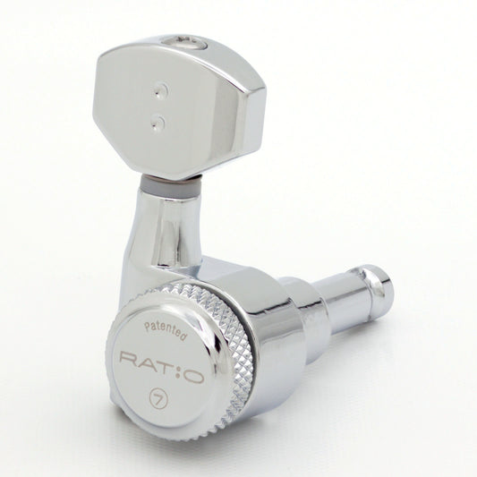 7 String: 7-In-Line Ratio Electric Locking Machine Heads Staggered Posts (PRL-9721-x7, Select Finish and Button) - Graph Tech Guitar Labs