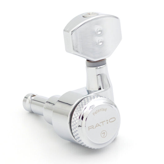 7 String: 7-In-Line Ratio Lefty Electric Locking Machine Heads Staggered Posts (PRL-9721-Lx7, Select Finish and Button) - Graph Tech Guitar Labs